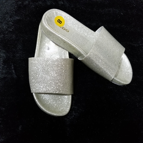 Aldo Shoes - ALDO Silver Glitter Slide Sandals.
